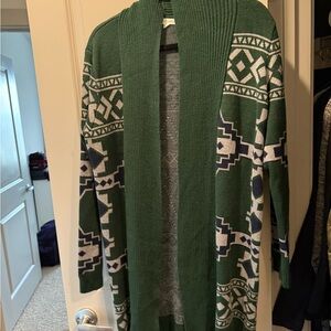 Honey Punch Green and White Patterned Men's Cardigan